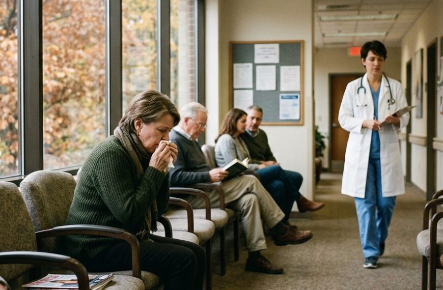Wartebereich einer Klinik im Herbst: Atemwegserkrankungen nehmen nach RKI-Angaben wieder zu.